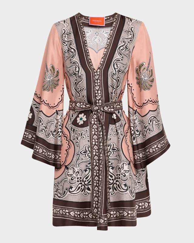 Magnifico Long-Sleeve Silk Mini Dress